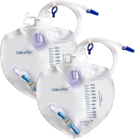Urinary Drainage Bag with Anti-Reflux Chamber, Bedside Drainage Bag 2000 mL with 48" Drainage Tube, Hook Hanger and Clips, Urine Bag with Plastic Buckle for Home and Hospitals, 1 Pack in Kuwait