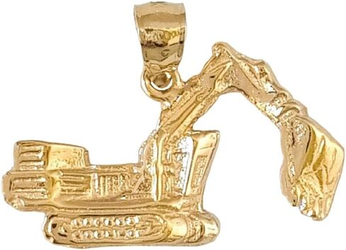 14k Yellow Gold Excavator, Bulldozer Pendant, Made in USA in Saudi Arabia