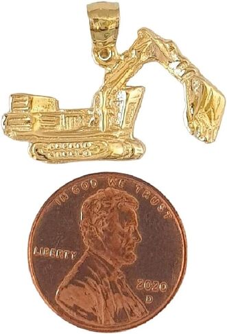 14k Yellow Gold Excavator, Bulldozer Pendant, Made in USA in Saudi Arabia