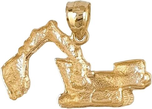 14k Yellow Gold Excavator, Bulldozer Pendant, Made in USA in Saudi Arabia