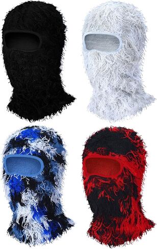 4 Pcs 1-Hole Ski Mask Distressed Balaclava Winter Knitted Ski Mask Warm Full Face Cover Knit Beanie for Women Men in Saudi Arabia