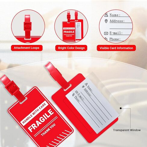 عبوتان من بطاقات الأمتعة الهشة مع بطاقة هوية الاسم، مقبض مع بطاقة العناية لحقيبة السفر أو الحقائب، بطاقة الأمتعة للنساء والرجال، سهلة التعرف عليها، (قطعتان) in Kuwait