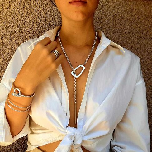 Long Slip Chain Necklace for Women, Silver Minimalist Y Shape Lariat Necklace Adjustable Collar Necklace Western Vintage Necklaces Jewelry Gifts for Women in Kuwait