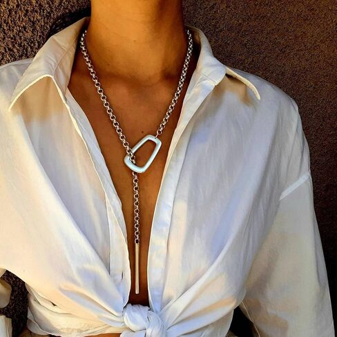 Long Slip Chain Necklace for Women, Silver Minimalist Y Shape Lariat Necklace Adjustable Collar Necklace Western Vintage Necklaces Jewelry Gifts for Women in Kuwait