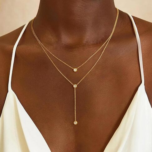 قلادة Lariat الذهبية للنساء، قلادة طويلة أنيقة 14 قيراط مطلية بالذهب على شكل حرف Y قلادة عصرية ذات طبقات مشبك ورق رابط سلسلة مطرزة قلادات سلسلة مجوهرات ذهبية بسيطة للنساء هدية in Kuwait
