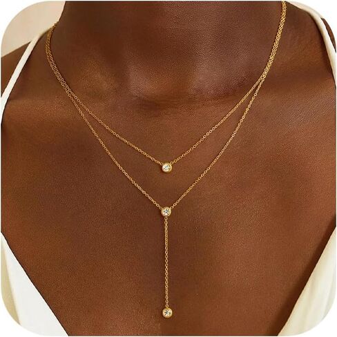 قلادة Lariat الذهبية للنساء، قلادة طويلة أنيقة 14 قيراط مطلية بالذهب على شكل حرف Y قلادة عصرية ذات طبقات مشبك ورق رابط سلسلة مطرزة قلادات سلسلة مجوهرات ذهبية بسيطة للنساء هدية in Kuwait