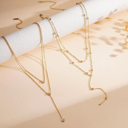قلادة Lariat الذهبية للنساء، قلادة طويلة أنيقة 14 قيراط مطلية بالذهب على شكل حرف Y قلادة عصرية ذات طبقات مشبك ورق رابط سلسلة مطرزة قلادات سلسلة مجوهرات ذهبية بسيطة للنساء هدية in Kuwait