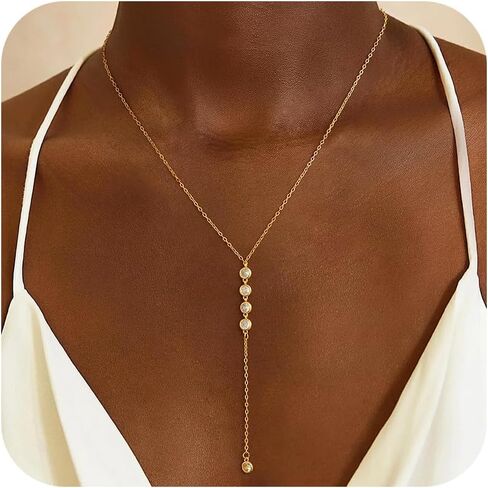 قلادة Lariat الذهبية للنساء، قلادة طويلة أنيقة 14 قيراط مطلية بالذهب على شكل حرف Y قلادة عصرية ذات طبقات مشبك ورق رابط سلسلة مطرزة قلادات سلسلة مجوهرات ذهبية بسيطة للنساء هدية in Kuwait