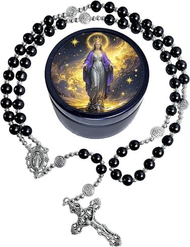 8mm Glass Pearl Rosary - Catholic Necklace for Men and Women Comes in a Metal Gift Box, First Communion Rosary Necklace as Gifts in Saudi Arabia