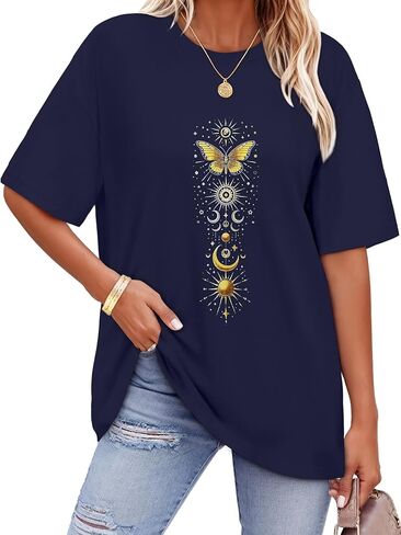 تيشيرتات ADOREJOY كبيرة الحجم للسيدات صيفية برقبة دائرية وأكمام قصيرة فضفاضة برسومات أساسية in Kuwait