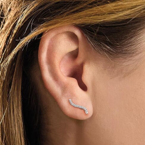 Pure Collection by Ross-Simons 0.10 ct. t.w. Diamond Curved Ear Climbers in Sterling Silver in Saudi Arabia