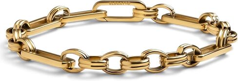 Elegatto Catena Premium 18K Gold Plated Chain Bracelet for Men & Women| Rectangular Link Stainless Steel with Seamless Hinge Clasp | Unisex Designer Jewelry in Kuwait