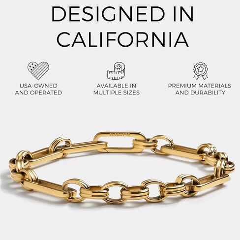 Elegatto Catena Premium 18K Gold Plated Chain Bracelet for Men & Women| Rectangular Link Stainless Steel with Seamless Hinge Clasp | Unisex Designer Jewelry in Saudi Arabia