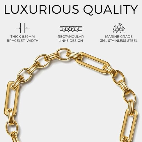 Elegatto Catena Premium 18K Gold Plated Chain Bracelet for Men & Women| Rectangular Link Stainless Steel with Seamless Hinge Clasp | Unisex Designer Jewelry in Saudi Arabia