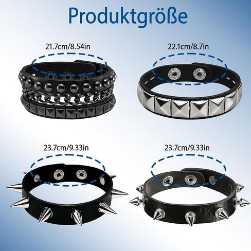 Spiked Bracelets, Studded Bracelet Set of 4, Punk Rock Gothic Wristbands for Men and Women, Adjustable Spike Bracelets for Halloween Parties, Concerts, and Daily Fashion in Saudi Arabia