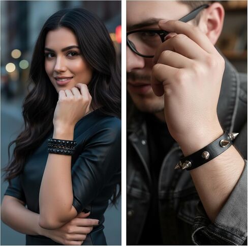 Spiked Bracelets, Studded Bracelet Set of 4, Punk Rock Gothic Wristbands for Men and Women, Adjustable Spike Bracelets for Halloween Parties, Concerts, and Daily Fashion in Saudi Arabia