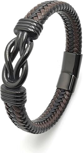 Mens Braided Genuine Leather Bracelet 316L Stainless Steel Infinity Knot Bracelet Holiday Jewelry Gifts for Men in Saudi Arabia
