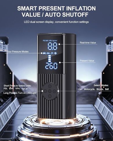 ضاغط الهواء المحمول ، ضاغط الهواء المحمول ، 180ppsi و 25000mAh على مقياس الضغط الرقمي مع مقياس الضغط الرقمي ، مضخة هبوط أسرع 3x للسيارة ، الدراجة ، دراجة نارية ، الكرة in Kuwait