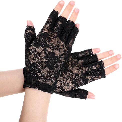 Women Short Lace Gloves, Sunblock Fingerless Bridal Wrist Glove, Short Black Lace Gloves Fingerless for Wedding, Tea Party, Cosplay, Costume, Opera Evening Prom in Saudi Arabia