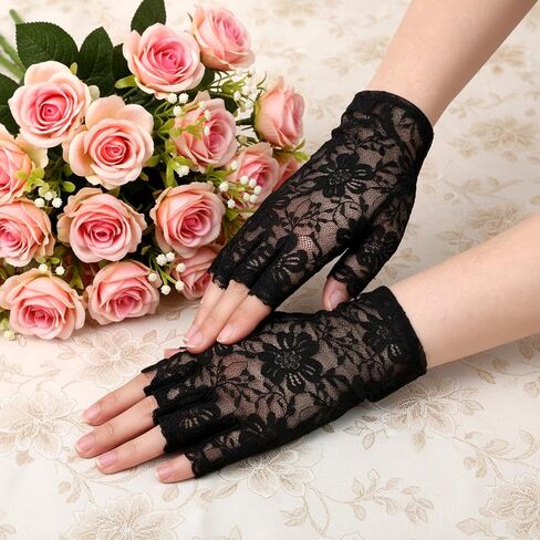 Women Short Lace Gloves, Sunblock Fingerless Bridal Wrist Glove, Short Black Lace Gloves Fingerless for Wedding, Tea Party, Cosplay, Costume, Opera Evening Prom in Saudi Arabia