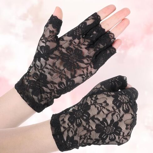 Women Short Lace Gloves, Sunblock Fingerless Bridal Wrist Glove, Short Black Lace Gloves Fingerless for Wedding, Tea Party, Cosplay, Costume, Opera Evening Prom in Saudi Arabia