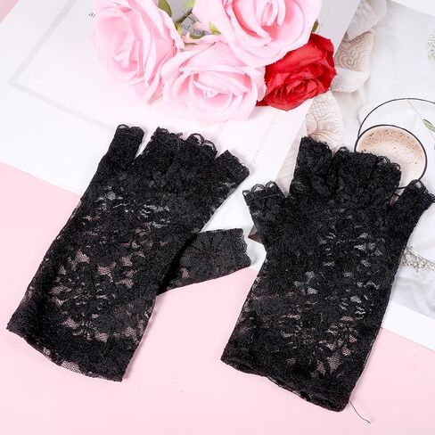 Women Short Lace Gloves, Sunblock Fingerless Bridal Wrist Glove, Short Black Lace Gloves Fingerless for Wedding, Tea Party, Cosplay, Costume, Opera Evening Prom in Saudi Arabia