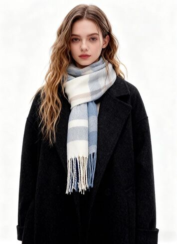 1 PCS Women's Cashmere Big Coloured Checked Scarf Winter Warm Wrap Scarf,Long Plaid Shawls and Wraps,Lightweight Ultra-SoftScarf - Perfect Holiday Gift for Men & Women,Winter/FallScarf(Blue) in Saudi Arabia