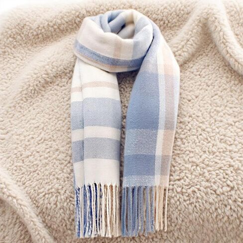 1 PCS Women's Cashmere Big Coloured Checked Scarf Winter Warm Wrap Scarf,Long Plaid Shawls and Wraps,Lightweight Ultra-SoftScarf - Perfect Holiday Gift for Men & Women,Winter/FallScarf(Blue) in Saudi Arabia