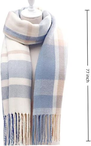 1 PCS Women's Cashmere Big Coloured Checked Scarf Winter Warm Wrap Scarf,Long Plaid Shawls and Wraps,Lightweight Ultra-SoftScarf - Perfect Holiday Gift for Men & Women,Winter/FallScarf(Blue) in Saudi Arabia