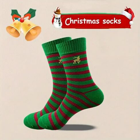 4 Pairs Christmas Mid-Crew Socks for Women, Festive Cozy Cotton Socks with Santa Snowflake Patterns, Holiday Gifts in Saudi Arabia
