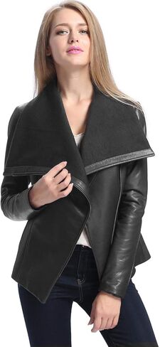 BGSD Women Lily Lambskin Leather Drape Jacket (Also available in Plus Size & Petite) in Saudi Arabia
