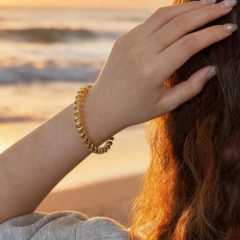 18K Gold Plated Coiled Cable Open Bangle | Minimalist Adjustable Bracelet | Stackable Jewelry for Women | Fashion Gift for Her | Birthday Valentines Present in Saudi Arabia