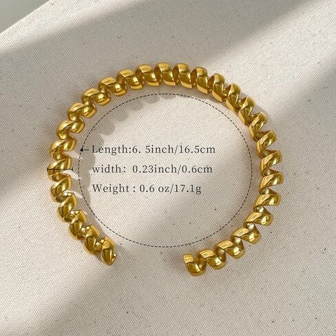 18K Gold Plated Coiled Cable Open Bangle | Minimalist Adjustable Bracelet | Stackable Jewelry for Women | Fashion Gift for Her | Birthday Valentines Present in Saudi Arabia