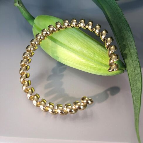 18K Gold Plated Coiled Cable Open Bangle | Minimalist Adjustable Bracelet | Stackable Jewelry for Women | Fashion Gift for Her | Birthday Valentines Present in Saudi Arabia
