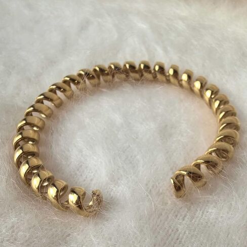 18K Gold Plated Coiled Cable Open Bangle | Minimalist Adjustable Bracelet | Stackable Jewelry for Women | Fashion Gift for Her | Birthday Valentines Present in Saudi Arabia