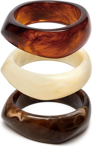 Set of Chunky Acrylic Resin Bangle Bracelets for Women, Retro Brown and Colorful Stackable Bangles, Statement Jewelry Gift in Saudi Arabia