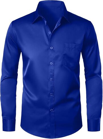 Modern Stylish Men's Casual Business Dress Shirt with Pocket - Long Sleeve Button Down Shirt in Saudi Arabia