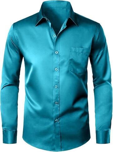 Modern Stylish Men's Casual Business Dress Shirt with Pocket - Long Sleeve Button Down Shirt in Saudi Arabia