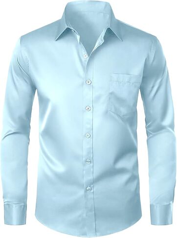 Modern Stylish Men's Casual Business Dress Shirt with Pocket - Long Sleeve Button Down Shirt in Saudi Arabia