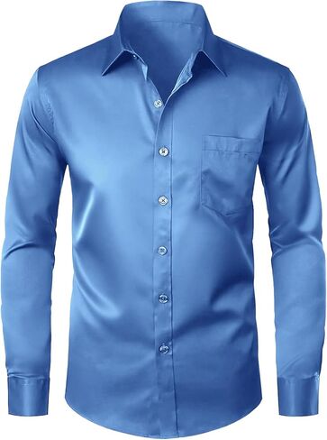Modern Stylish Men's Casual Business Dress Shirt with Pocket - Long Sleeve Button Down Shirt in Saudi Arabia