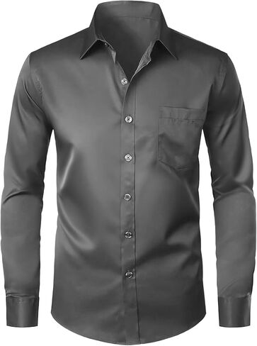Modern Stylish Men's Casual Business Dress Shirt with Pocket - Long Sleeve Button Down Shirt in Saudi Arabia