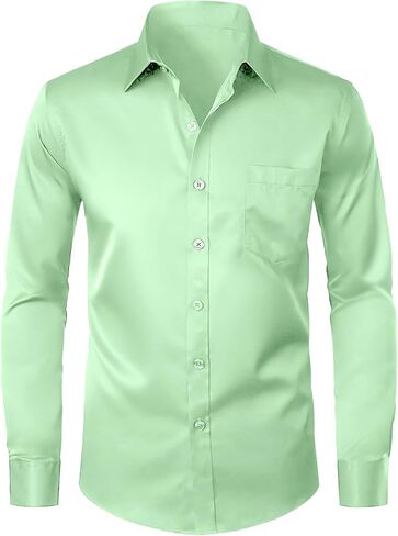 Modern Stylish Men's Casual Business Dress Shirt with Pocket - Long Sleeve Button Down Shirt in Saudi Arabia