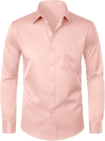 Modern Stylish Men's Casual Business Dress Shirt with Pocket - Long Sleeve Button Down Shirt in Saudi Arabia