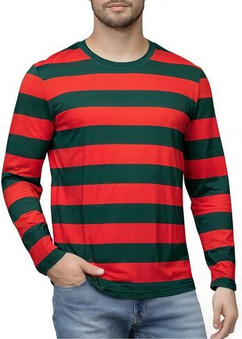 Striped Shirts for Men Basic Pullover Long Sleeve Stripe T-Shirts Familly Halloween Christmas Costumes in Saudi Arabia