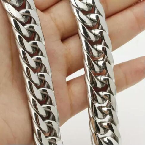 20mm واسعة الفضة 316L الفولاذ المقاوم للصدأ كبح الكوبية ربط سلسلة قلادة المجوهرات in Kuwait