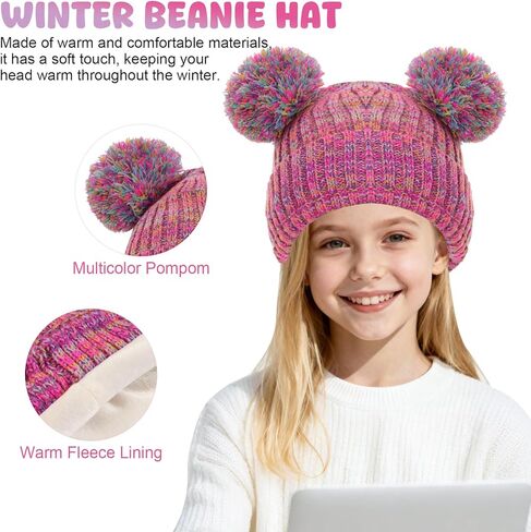 Kids Winter Hat Gloves Scarf Set Girls Toddler Beanie with Pom Knit Neck Warmer Mittens Fleece Lined Set in Saudi Arabia