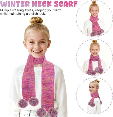 Kids Winter Hat Gloves Scarf Set Girls Toddler Beanie with Pom Knit Neck Warmer Mittens Fleece Lined Set in Saudi Arabia