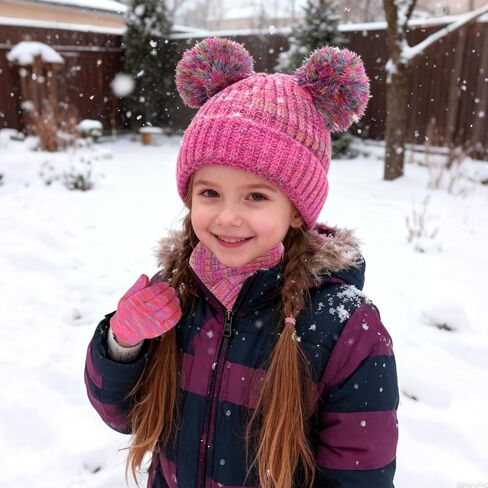 Kids Winter Hat Gloves Scarf Set Girls Toddler Beanie with Pom Knit Neck Warmer Mittens Fleece Lined Set in Saudi Arabia
