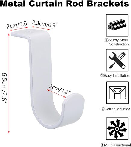 2 Pack Ceiling Curtain Rod Brackets, Sturdy Metal Curtain Rods Holders with Screws for 1 Inch Rod, Curtain Mounting Bracket for Ceiling Mount, Windows Drapes Curtains Hardware for Home Office in Saudi Arabia