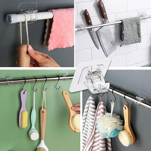 Generic No Drill Adhesive Curtain Rod Hook Transparent Self-Adhesive Wall Mounted Window Rod Holder for Bathroom, Kitchen, Living Room in Saudi Arabia